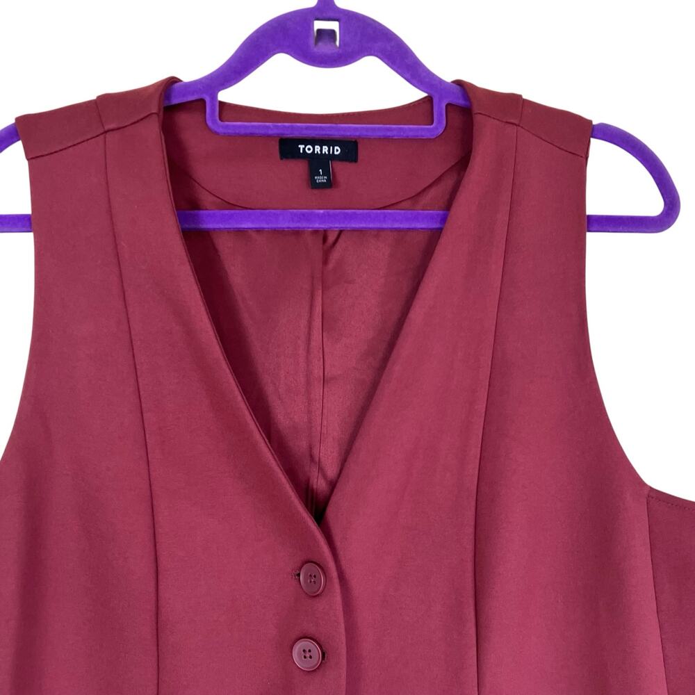Torrid Sz 1 / 1X Studio Luxe Ponte Vest Maroon Burgundy Tailored Preppy Career - Picture 5 of 15